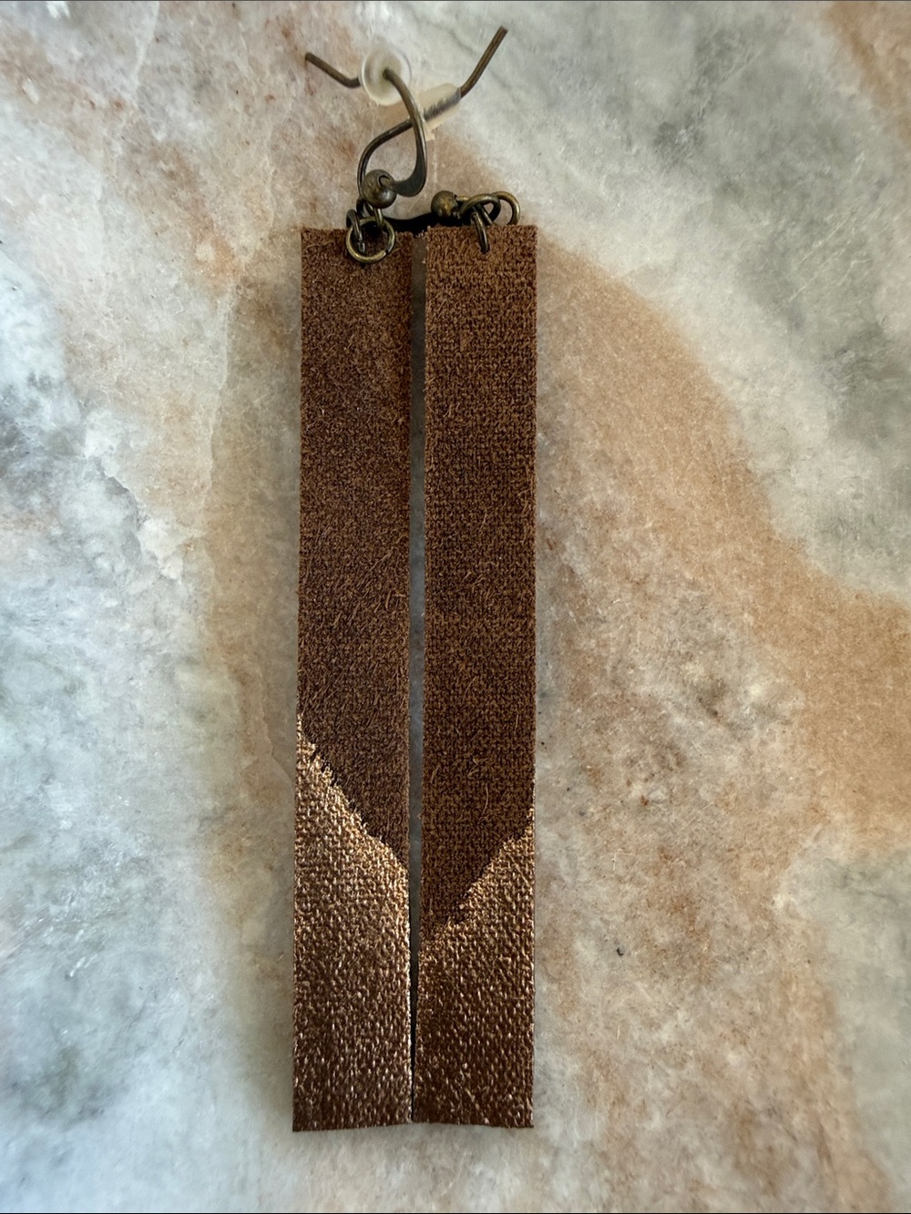 Artisan Handcrafted Tan Leather Drop Bar Lightweight Earrings - Picture 7 of 7